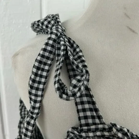 Old Navy Gingham Tank Top Preppy Boho Women Black Sleeveless Embroidery Large - Picture 2 of 7